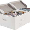 StorageWorks Extra Large Storage Bins with Lids, 55L Decorative Storage Bins with Double-Open Lid and Divider Board, Fabric Bins with Handles, Mixing of Beige, White & Ivory, 2-Pack (Jumbo)