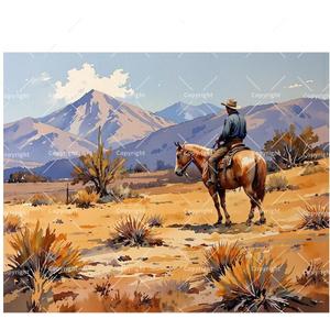 Ranch Landscape Paint by Numbers Kit for Adults - DIY Cowboy Looking Over Mountains Painting on Canvas, Acrylic Paint Set, Suitable for Beginners, Art for Home Decoration or Gifts(12X16IN Framed)