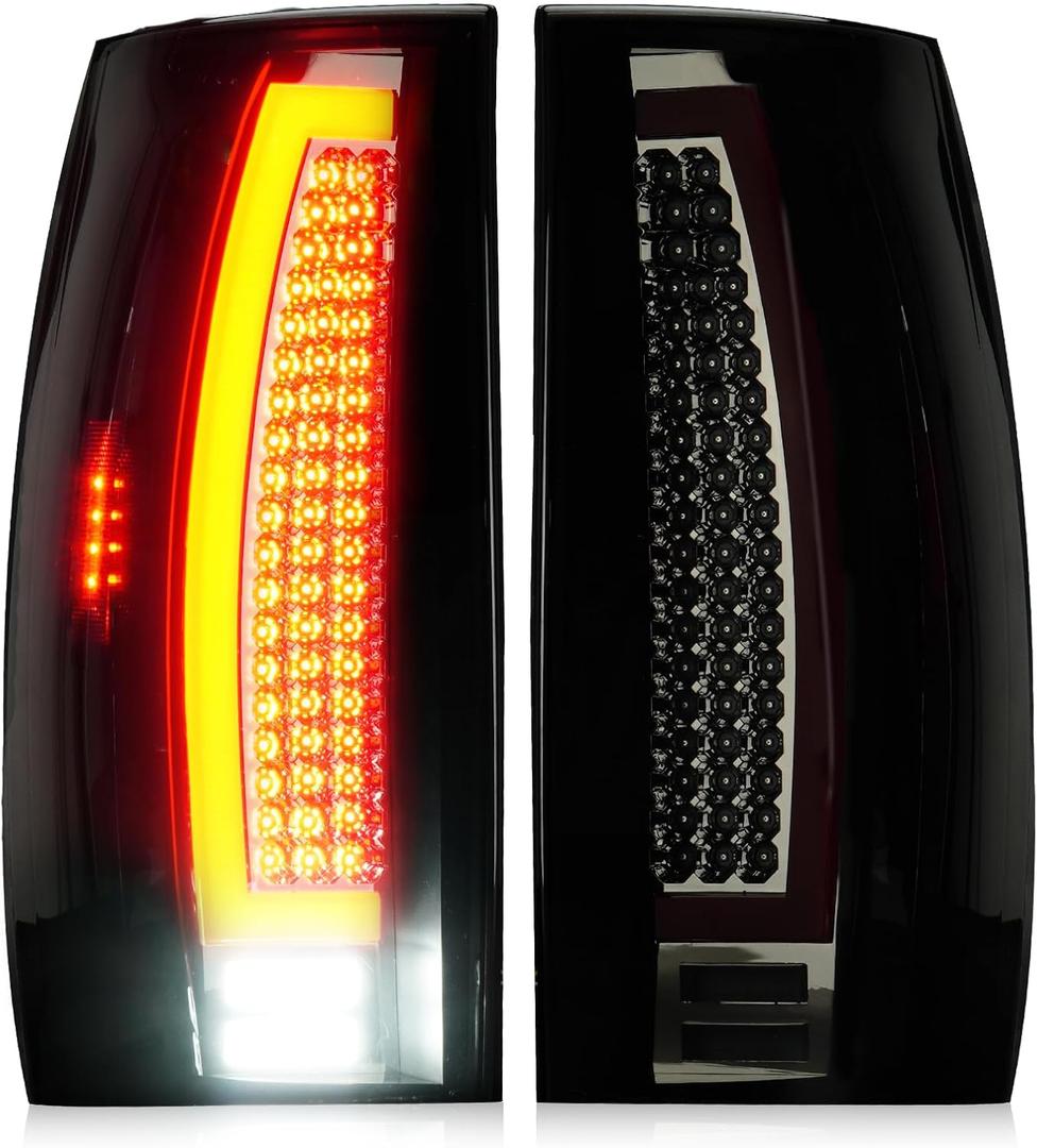 LED Tail Light Assembly Fit for Chevy Suburban 1500 2500, for Tahoe, for GMC Yukon XL 1500 2500 Pickup 2007-2013 (NOT Fit Barn Door & Hybrid Models), Chrome Housing Smoked Lens