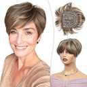 PHOCAS Short Hair Toppers for Women with Thinning Hair Magic Pixie Cut Topper Hair Piece Natural Synthetic Highlight Brown Toppers for Hair Loss Women Daily Use