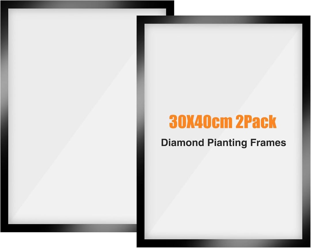 NAIMOER 2Pack Diamond Painting Frames, Frames for 12x16in/30x40cm Diamond Art Canvas, Magnetic Accessories Self-Adhesive, Paint by Numbers Frames for Wall Window Door (Black)