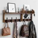 Wall Mounted Coat Rack with Shelf, 4 in 1 Coat Entryway Coat Hanger with 11 Metal Hooks, Wall Mount Key Holder, Organizer for Hallway, Bedroom, Kitchen, Bathroom, Living Room, Rustic Brown29"