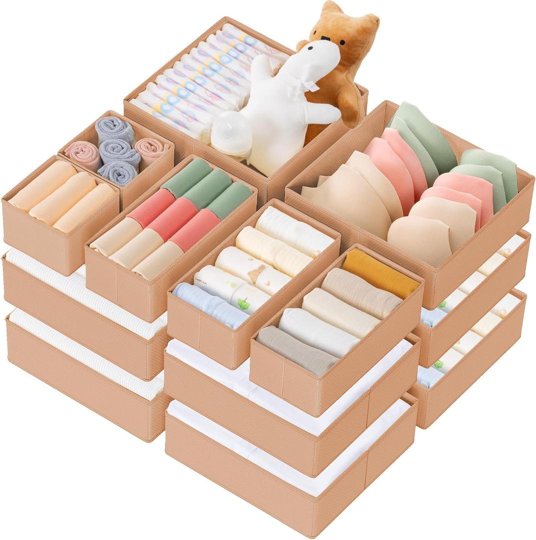 Criusia Drawer Organizer Clothes, 21 Pack Dresser Organizer for Baby Clothes, Underwear, Sock - Foldable Closet Organization and Storage Dividers Bins for Nursery, Bedroom (Brown)