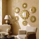 Gerrii 7 Pcs Gold Sunburst Mirror for Wall Decorative Gold Mirrors for Wall Decor Vintage Mirror Sets Hanging Round Decorative Mirrors Accessories for Art Entryway Living Room Home Decor Art Gifts