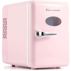 Mini Fridge for Bedroom, 4L Beverage Cooler, Leather Pink