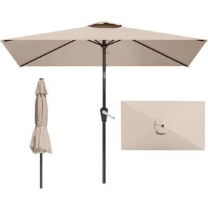 6.5x10FT Patio Umbrella, Outdoor Umbrella with Push Button Tilt and Crank, 8 Sturdy Ribs, UV Protection & Waterproof Market Umbrella for Pool, Backyard, Beach,Deck (Beige)