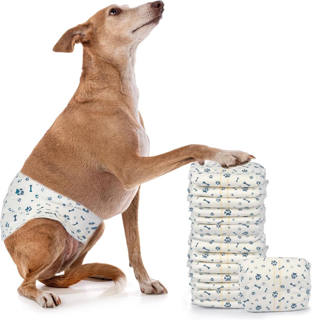 LeapSheep Disposable Male Dog Wraps, Super Absorbent Dog Diapers Male, Doggie Diapers for Puppy Training, Excitable Urination, Incontinence (Medium, 50ct)