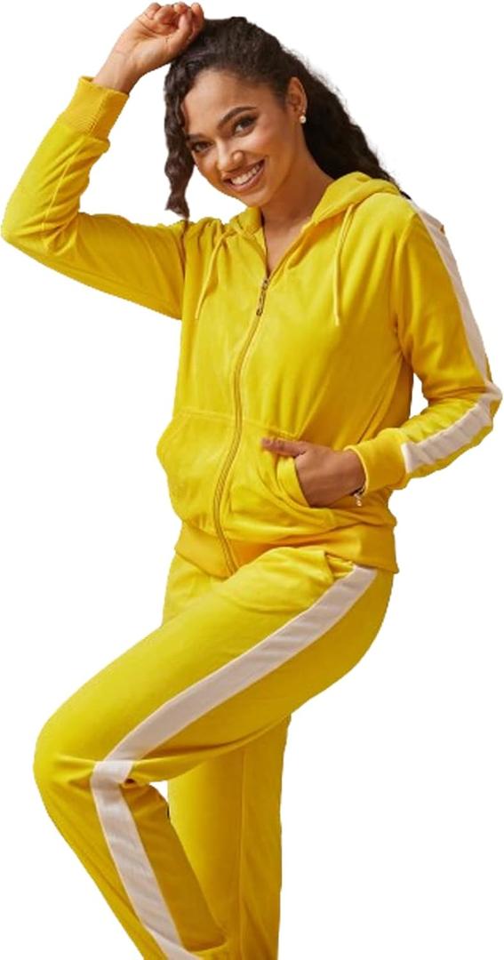 TanBridge 2 Piece Outfits Women's Velour Sweatsuits Long Sleeve Zip Up Hoodie Sweatpants Tracksuits for Women (Yellow, XXL)