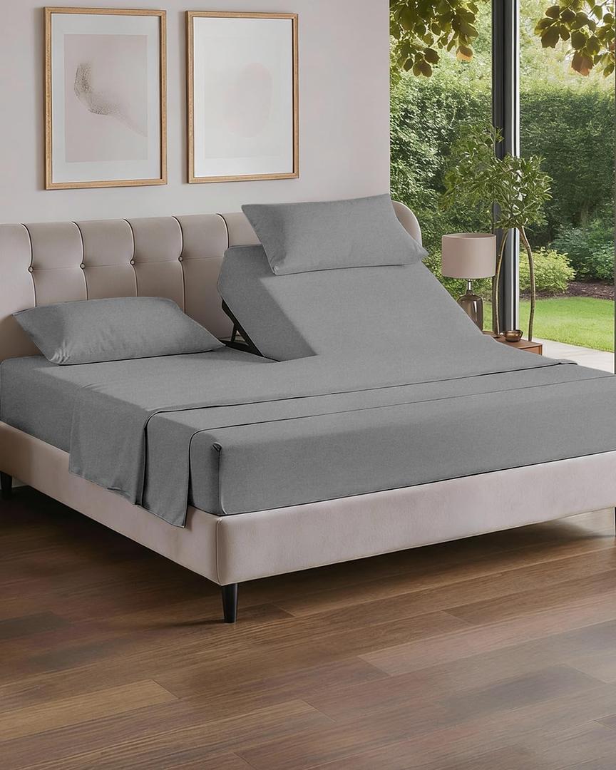 Flex Top Split Head King 4 Piece Sheet Set - Comfy Breathable & Cooling Bed Sheets Set - Hotel Luxury Bedding for Women, Men, Kids, Teens, Boys & Girls - Deep Pockets, Soft, Oeko-Tex - Heathered Grey