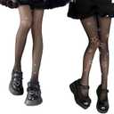 2 x Y2k Star Rhinestone Butterfly Print Pantyhose for Women Tights Thigh High Stockings Tights (Black)