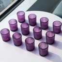 VOHO 12pcs Purple Votive Candle Holders for Christmas Holiday Decorations, Vintage Glass Votive Candle Holder for Coffee Table Centerpiece, Ribbed Tealight Candle Holder for Birthday Gifts