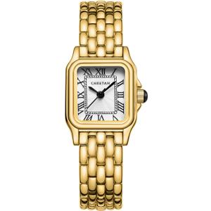 CHEETAH Gold Watches for Women with Small Vintage Bracelet, Rectangular Case Roman Dial