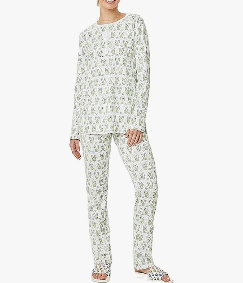 Women Cute Monkey Pajama Sets Preppy Aesthetic Long Sleeve Hearts Pjs Long Leggings Pants Polo Pajamas Loungewear S