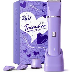 Electric Razors for Women - IPX7 Waterproof Pubic Hair Remover for Shower & Travel, 3-in-1 Bikini Trimmer with Body/Round/Curved Heads, Hypoallergenic Foil & Ceramic Blades, Self-Care Gifts for Her (Silver Purple)