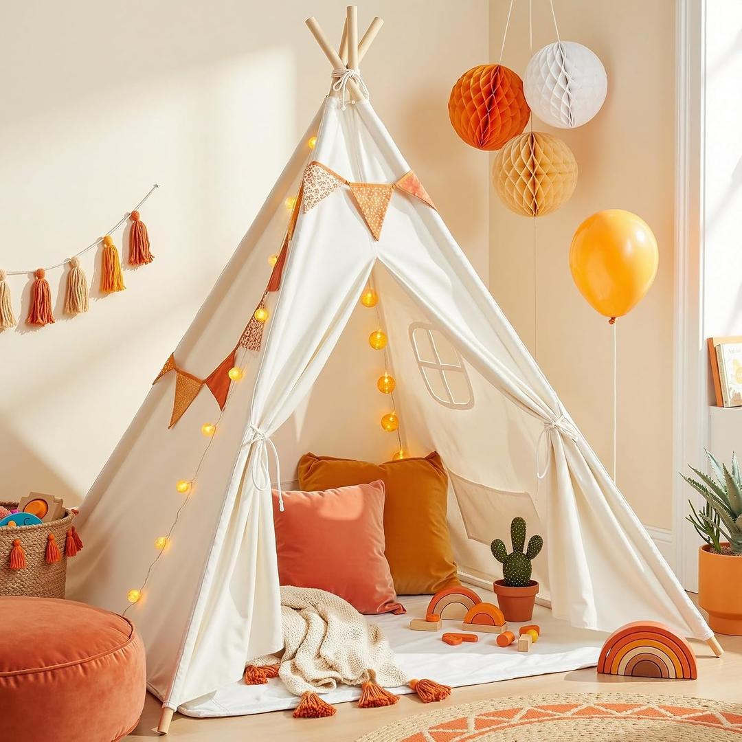 wilwolfer Kids Teepee Tent for Girls or Boys with Carry Case, Foldable Play Tent for Toddler Suit for Indoor and Outdoor Play, Protable Kids Playhouse Children Tent(Mat not Included), 1 Pack