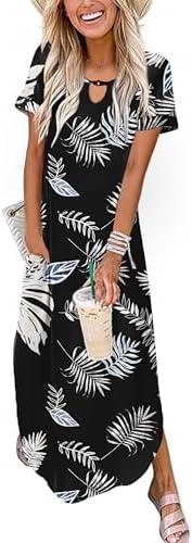 Zeagoo Womens Maxi Summer Dress with Pockets Casual Short Sleeve Sundress Trendy 2026 Curve Hem Long Dress