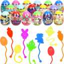 Easter Eggs with Sticky Stretchy Toys Inside  24 Pack Filled Easter Eggs, Assorted Easter Elements, Surprise Party Favors for Kids, Egg Hunt, Easter Basket Stuffers