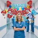 Happy Pharmacy Week Banner Pharmacist Appreciation Week Decor We Love Our Pharmacists Party Decoration Supplies Blue & Red Glitter