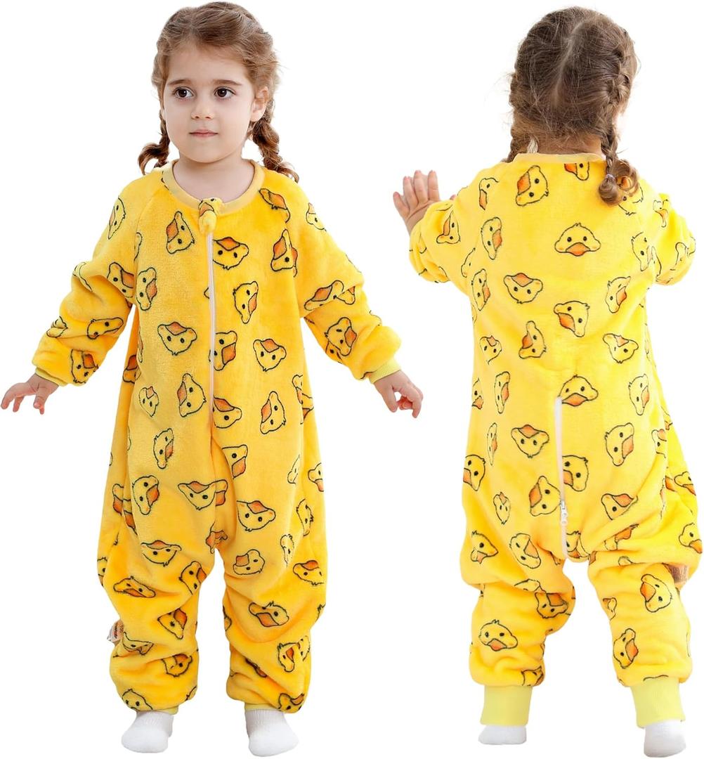 MICHLEY Toddler Flannel Sleeping Sack with Feet,Long Sleeve Baby Sleeping Bag 3-Way Zipper Super Warm Wearable Blankets for Girls & Boys 5-6Years