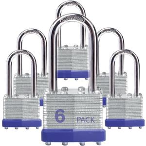 Lock Outdoor Padlocks, Key Lock, Padlocks with Same Key - Laminated Steel Keyed Padlocks with Long Shackle, 6 Pack, for Hasp Latch, Sheds, Fences, Storage Locker, School, Gym