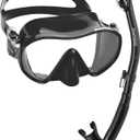 Italian Design Premium Tempered Glass Lens Anti-Fog Panoramic View Frameless Snorkel Mask, Elite Dry Snorkel Tube, Adjustable Fins - Mask Fin Snorkel Set (S/M, 6-9 / EU: 38-42, Noire)