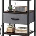 SUPERJARE Nightstand with Charging Station, Bed Side Table with Adjustable Fabric Drawer, Night Stand for Bedroom, 3Tier Storage End Table, for Living Room  Walnut