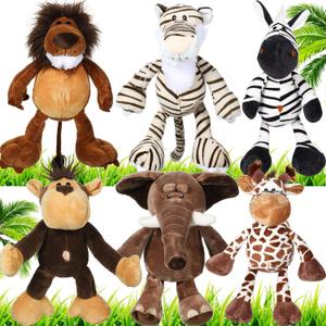 Zhanmai 6 Pieces Safari Stuffed Animals Plush Jungle Toys Set for Boys Girls, Lion Elephant Zebra Giraffe Tiger Monkey for Animal Themed Parties Student Baby Shower Award Decoration(Novel Style)