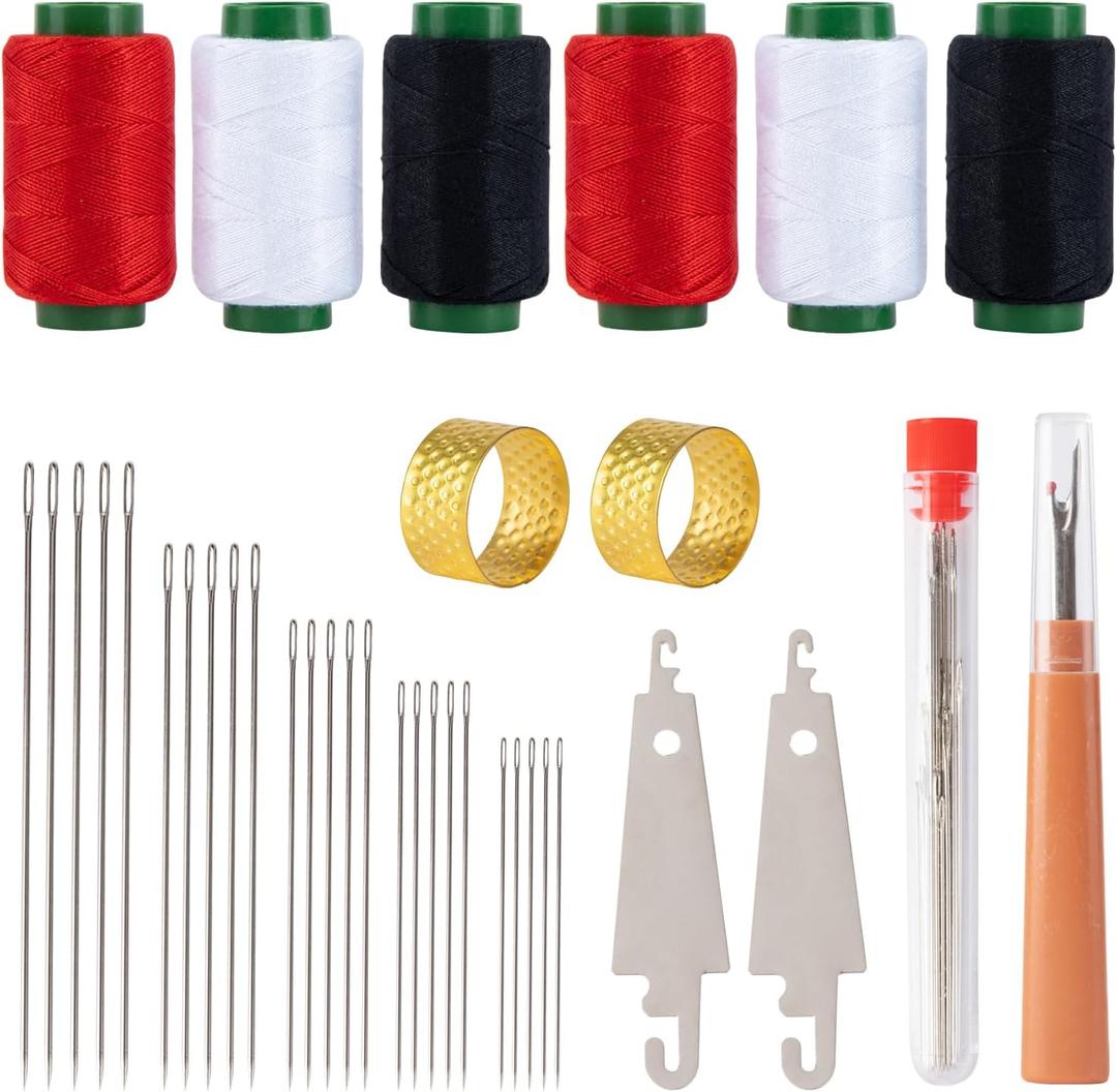 37 Pcs Big Eye Steel Sewing Needles Kit - Stainless Steel Needles for Hand Sewing Kit with Thread Ripper, Needle Threaders, Threads and Thimbles