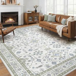 Area Rug 8x10 for Living Room - Washable Oriental Vintage Floral Distressed Large Indoor Carpets with Non Slip Back for Bedroom Dining Room Nursery Office Home Decor -Light Green