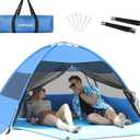 Large Easy Setup Beach Tent,Anti-UV Beach Shade Beach Canopy Tent Sun Shade with Extended Floor & 3 Mesh Roll Up Windows Fits 3-4 Person,Portable Shade Tent for Outdoor Camping Fishing (Blue)