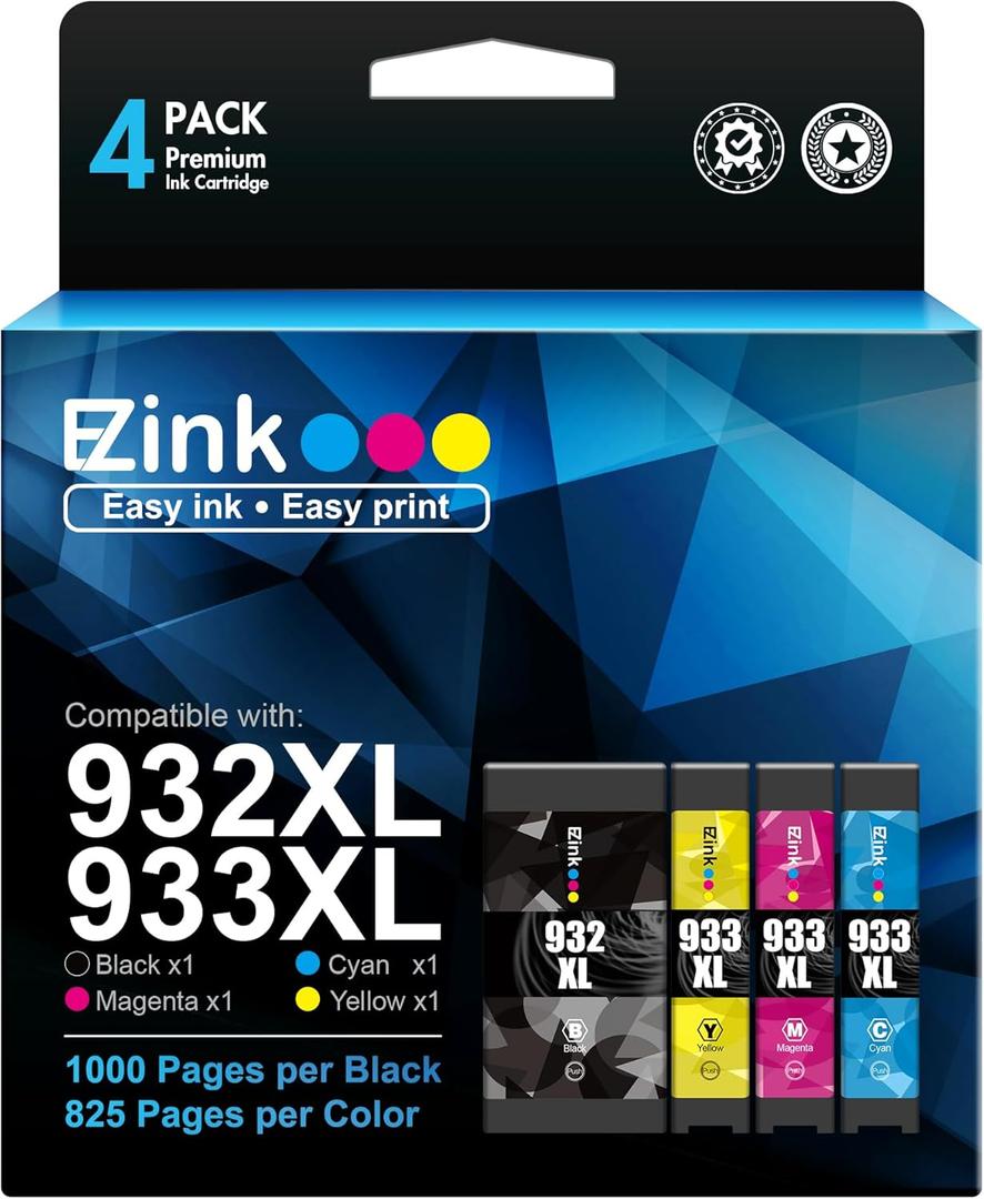 E-Z Ink Compatible Ink Cartridge Replacement(1 Black, 1 Cyan, 1 Magenta,1 Yellow)