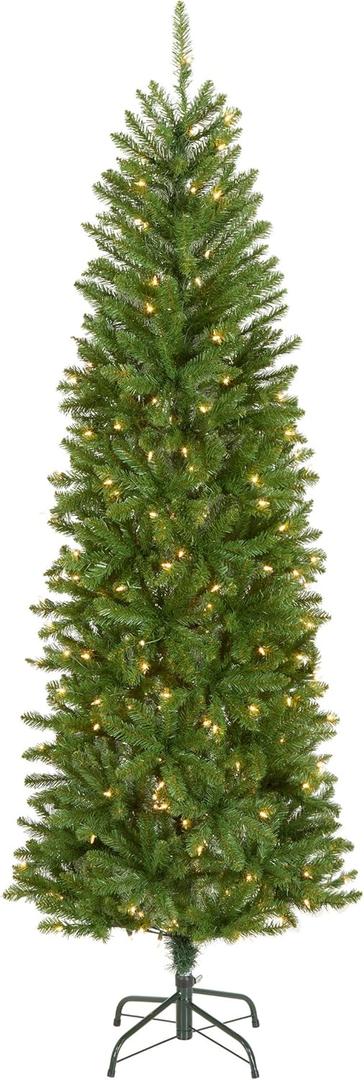National Tree Company 6.5 ft Pre-Lit Kingswood Fir Slim Artificial Christmas Tree, 250 Clear Lights, 719 Tips, Includes Stand, Green