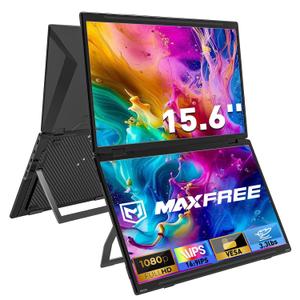 Maxfree M3 Laptop Screen Extender, 1080P FHD 15.6" Portable Dual Monitor with Type-C, HDMI, Plug & Play, VESA Mountable, Folding Dual Monitor for Laptop/PC/Windows/Mac(M1/M2/M3 Chip)/Phone/Ps4/Switch Dark Black