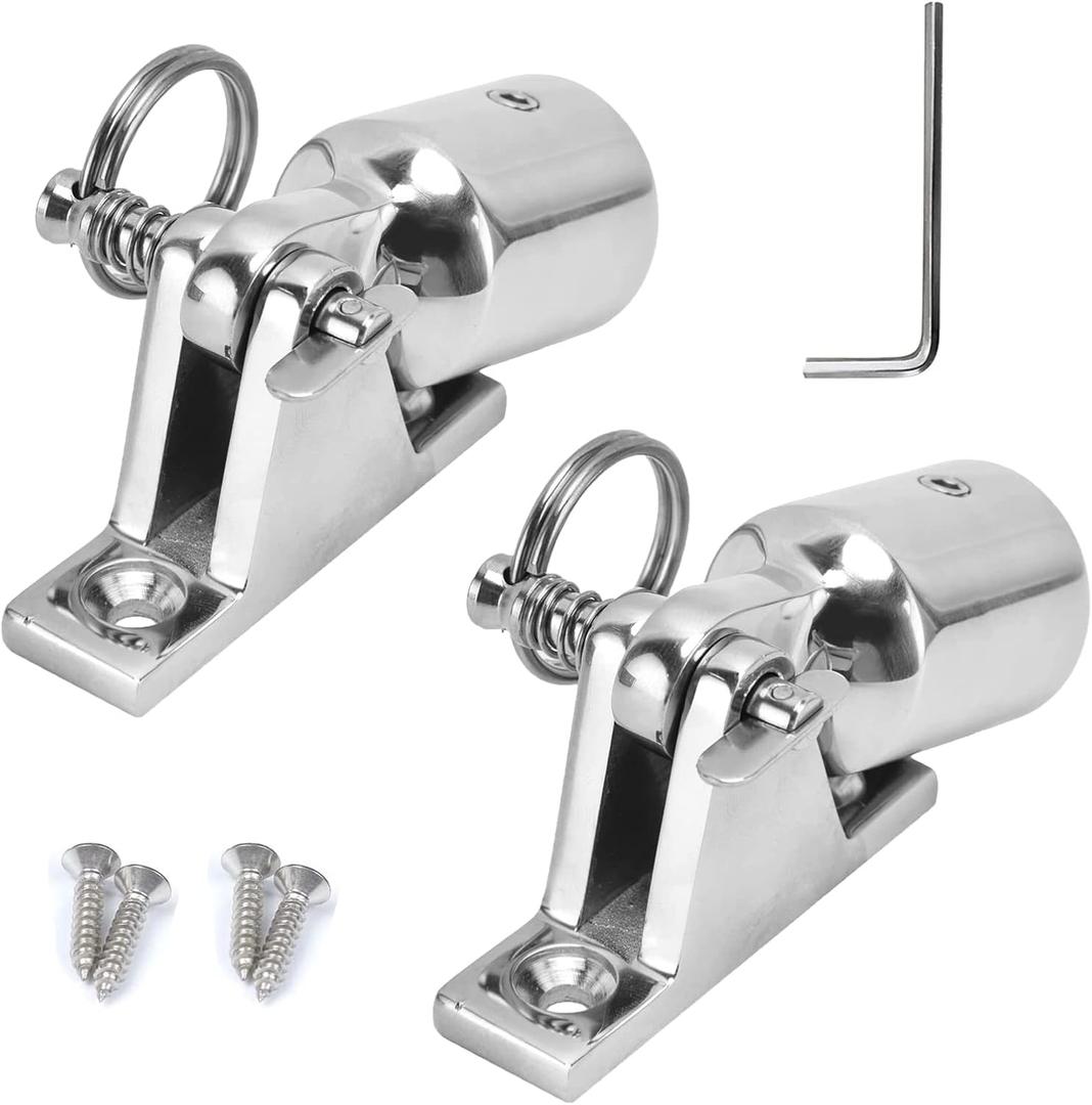 Bimini Top Hardware, Deck Hinge with Quick Release Pin, Eye End Cap, 316 Stainless Steel (2 Pair) (7/8 INCH)