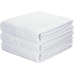 Waffle Weave Kitchen Towels Thick Microfiber Dish Drying Towels Absorbent Tea Towels Hand Towel Lint Free 16Inch x 24Inch 3 Pack White
