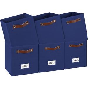 6-Pack Collapsible Fabric Storage Cubes with Handles & Label Holders, Closet Cube Home Organizer Bins (Navy Blue, 10.5*10.5*11 inch)