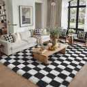 PureCozy Checkered Rug 8x10 for Living Room, Black and White Modern Shag Rugs Super Soft Washable Indoor Office Fuzzy Carpet Non-Slip Fluffy Rugs for Bedroom Home Aesthetic Decor