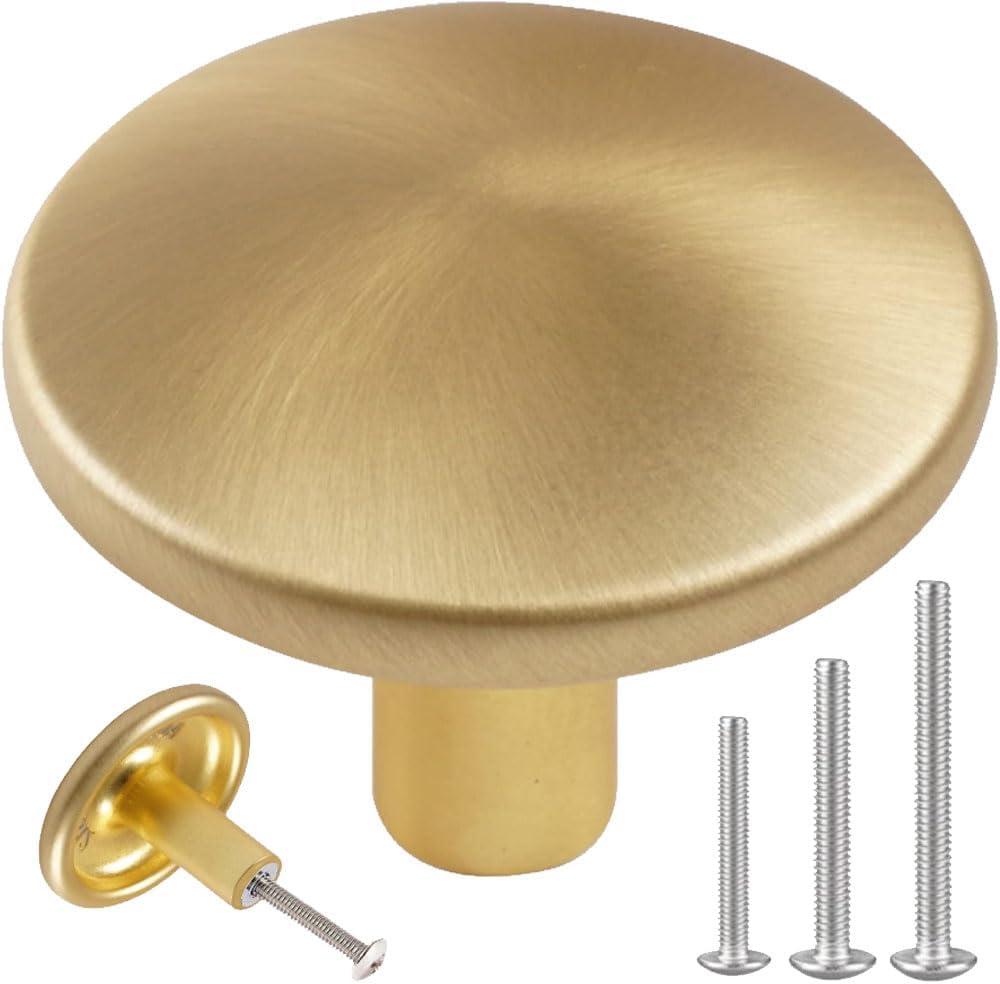 MUMU 6pack 1.65 inch Round Gold Cabinet knobs Large Brushed Oversize Pulls for Drawer Dresser Closet Door Handles