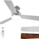 Amico Ceiling Fans with Lights, 42 inch Low Profile Ceiling Fan with Light and Remote Control, Flush Mount, Reversible, 3CCT, Dimmable, Noiseless, Silver Ceiling Fan for Bedroom, Indoor/Outdoor Use