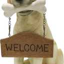Nature's Mark Labrador Retriever Dog Puppy Statue with Reversible Welcome Sign and Go Away Sign Resin Garden Decor 12" H