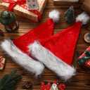 3 Pcs Christmas Santa Hat with Gray Fur Plush Pom Pom Xmas Hats for Adults Red White Christmas Santa Claus Party Supplies