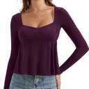 OMKAGI Cute Peplum Babydoll Tops for Women Going Out Double Layer Long Sleeve Shirts (Purple, M)