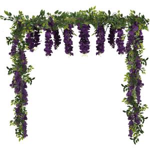Purple Wisteria Garland Artificial Flowers 2PCS 5.91FT/Piece Fake Wisteria Dark Purple Artificial Wisteria Vine Rattan Silk Hanging Flowers for Wedding Arch Garden Floral Decor (Dark Purple)
