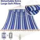 SUNCREAT Hammocks Quilted Fabric Hammock, Double Hammock with Spreader Bar, Soft Pillow, Max 475lbs Capacity, Blue Stripes  122"L x 55.1"W