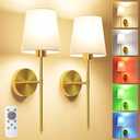 JOFIOS Battery Operated Wall Sconce Set of 2,Gold Wireless Wall Sconce with 5200mAh Dimmable Detachable Bulbs and Remote, 10 Colors Rechargeable Sconces Decor for Bedroom Living Room Hallway