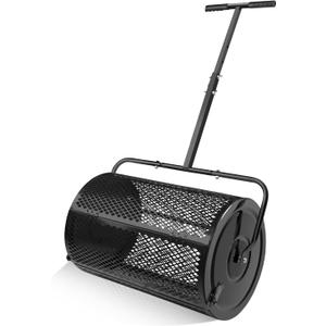 24 Inch Compost Spreader & Peat Moss Spreader - Roller Lawn Spreader - Top Soil, Manure, Mulch, Top Dressing Spreader - Lawn and Garden Spreader - Metal Mesh Basket Compost Spreader for Lawn