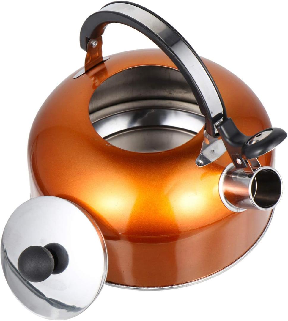 Cabilock Tea Kettle for Stove Top Stainless Steel Tea Kettle Stovetop Whistling Teakettle Teapot with Handle Coffee Kettle for Home Restaurant Hotel Orange