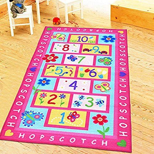 HUAHOO Pink Girls Rug - Hopscotch, Children's, Baby Nursery, Kids, Carpet - Girls Bedroom, Playroom, School Classroom, Learning, Educational (31.5''x47'')