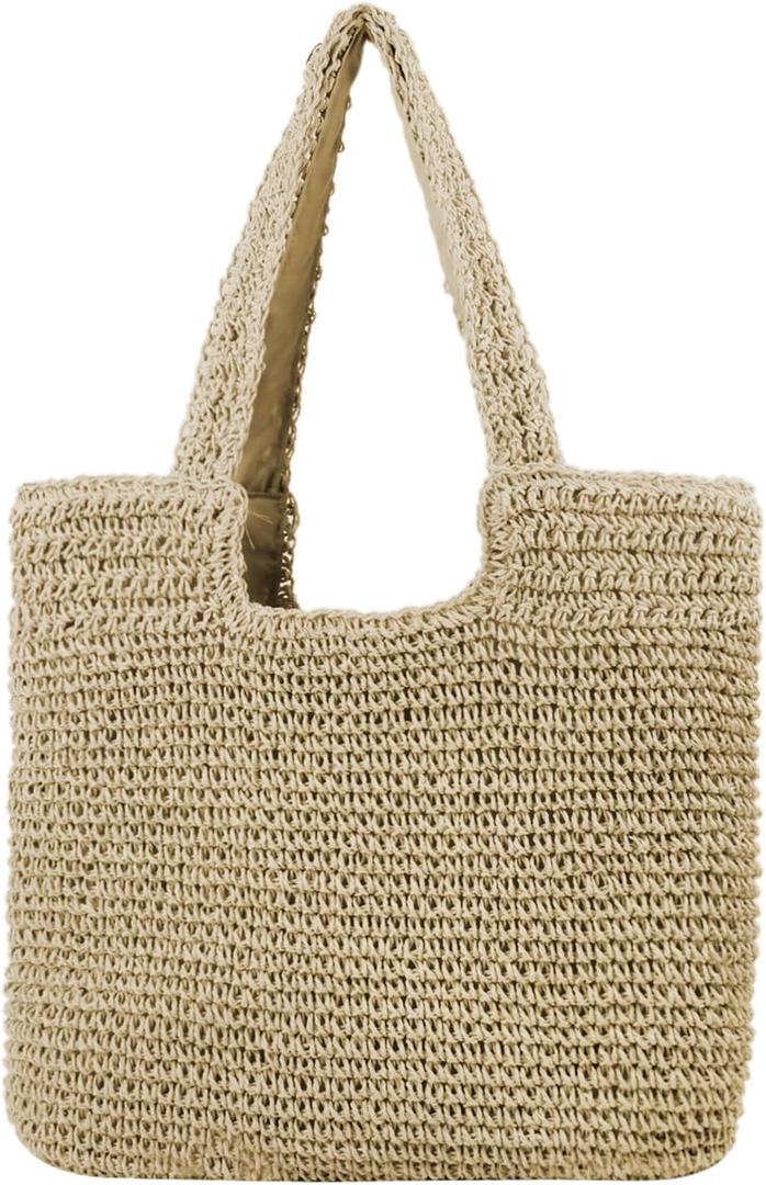 Straw Beach Bag for Women Summer Woven Tote Bag Shoulder Handbags (Beige)