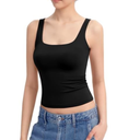 PUMIEY Womens Square Neck Tank Top Sleeveless Double Lined Basic Tops Sharp Collection, Small